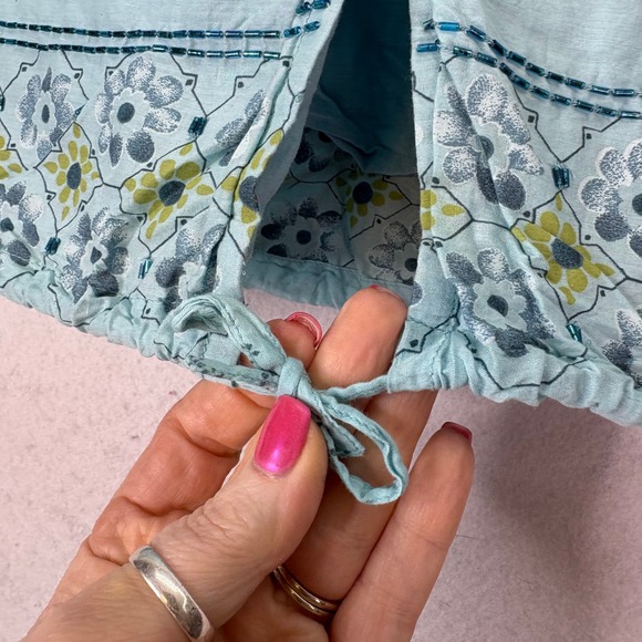 Vtg American Eagle Blue Beaded Floral Cotton Mini Skirt Womens 12 Boho Y2K Girly - Picture 4 of 6